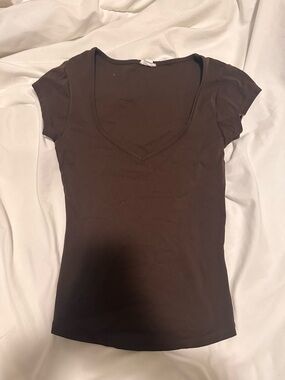 GARAGE dark brown v neck tee shirt